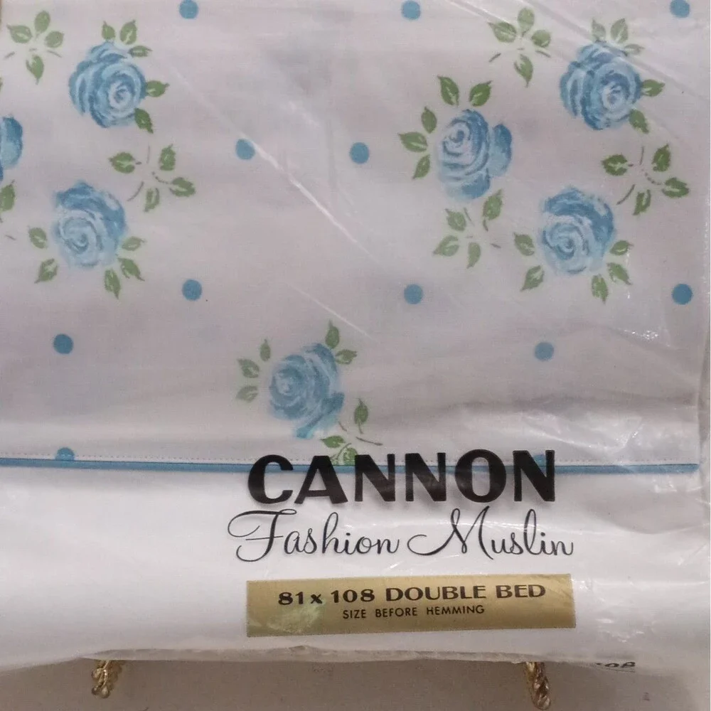 Cannon Fashion Muslin Double Sheet Cotton 81x108 Floral White/Blue/Green